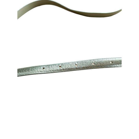 Silver Faux Leather Narrow Belt with Silver Tone Hardware Size 14 - Picture 3 of 3